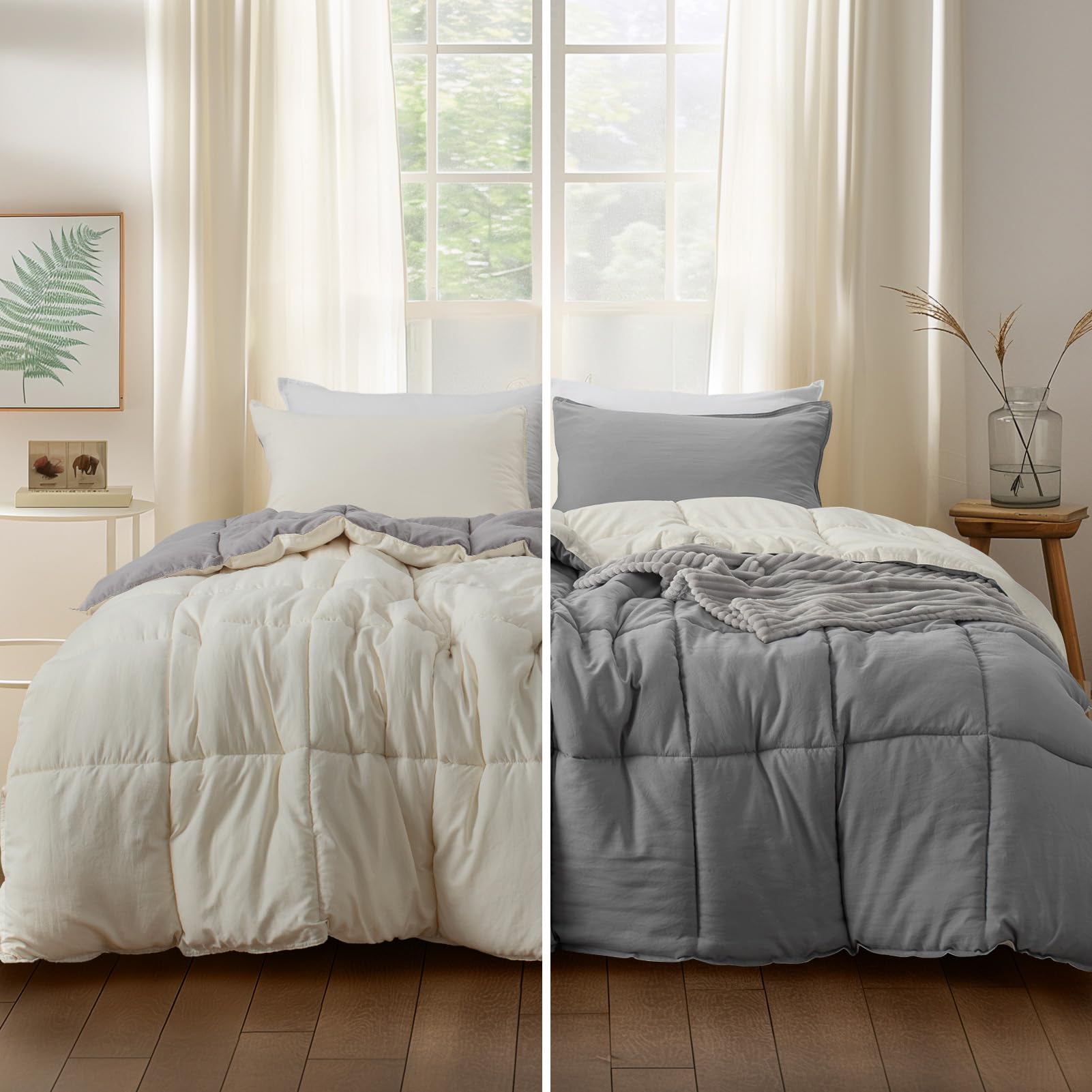 Kasentex Twin Size Comforter Set With Shams - Ultra Soft, All-Season, Reversible, Machine Washable(Gull/Jet Stream)
